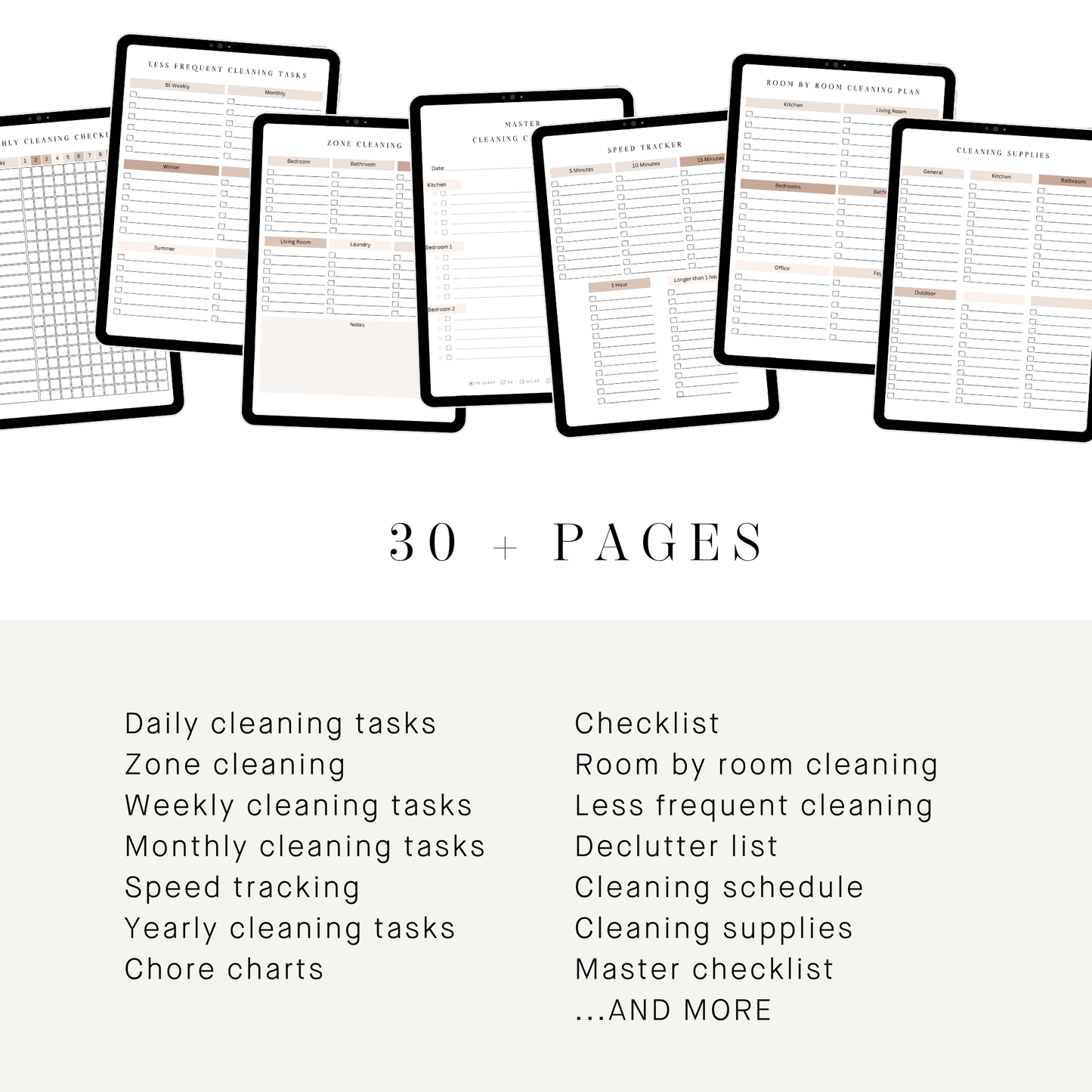 Ultimate Home Cleaning Schedule Planner, 30 Day Declutter Challenge, Deep Clean Master Checklist, Zone Cleaning Digital Tracker PDF