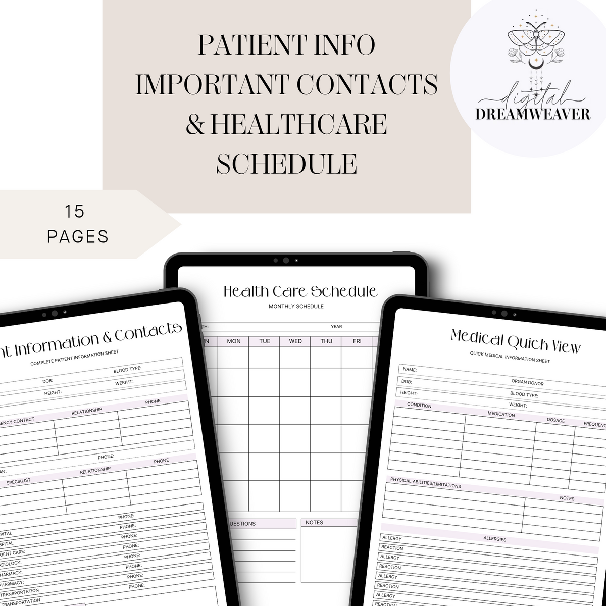 Caregiver Planner | Printable Daily Care Journal | Medical Schedule Log, Home Health Care Tracker, Nurse Patient Information Forms