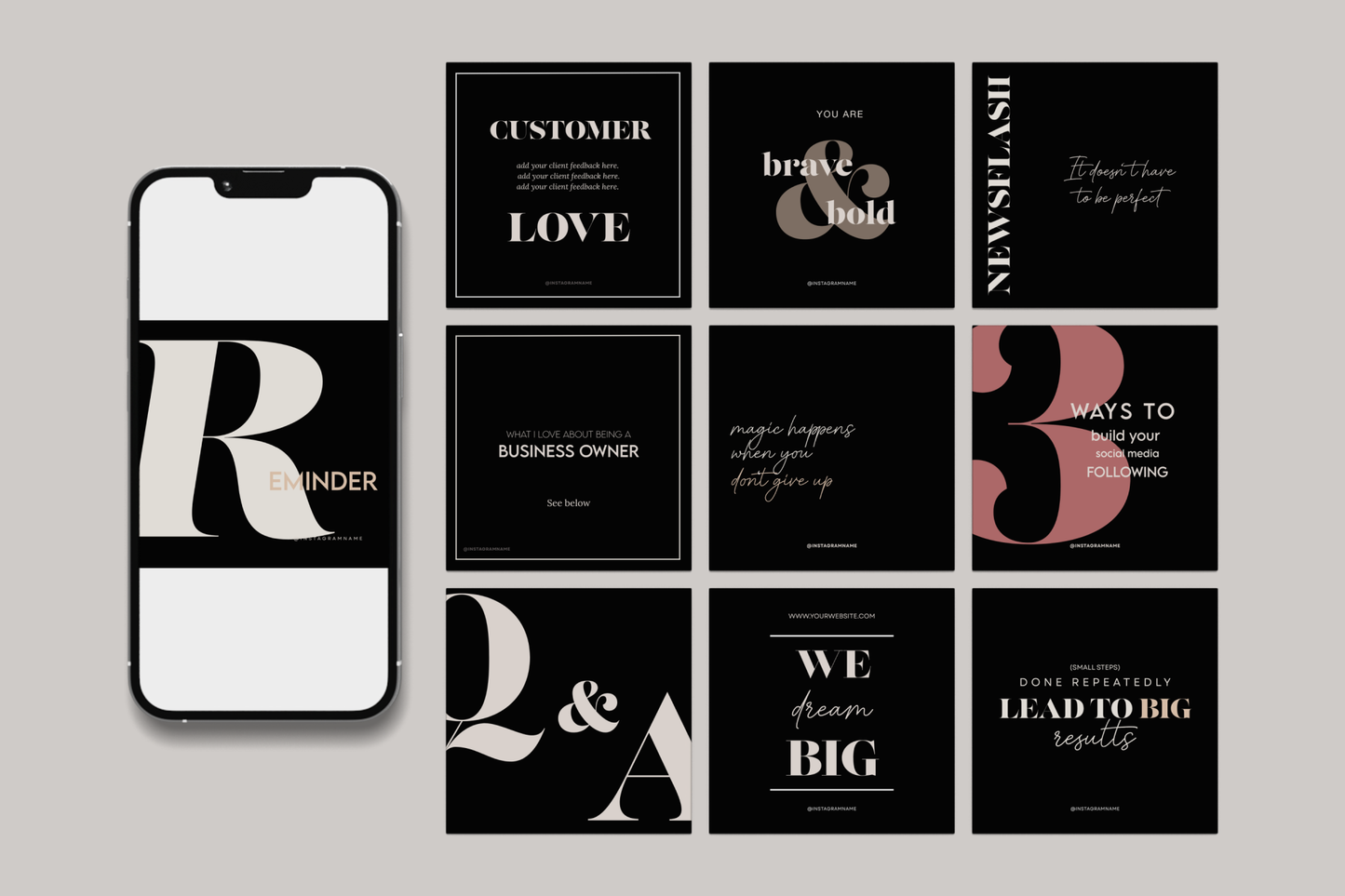 MODA | 101 Aesthetic Instagram Template Canva Social Media Post Layouts Minimalist Editorial Grid Kit for Female Entrepreneurs Coaches Bloggers