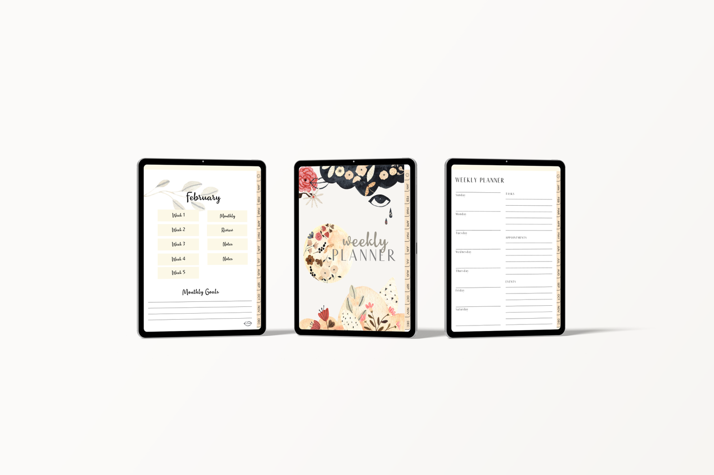 Moon Garden Digital Weekly Planner | Boho Botanical Celestial Goodnotes Template | Undated Monthly & Weekly Organizer with Hyperlinked Tabs