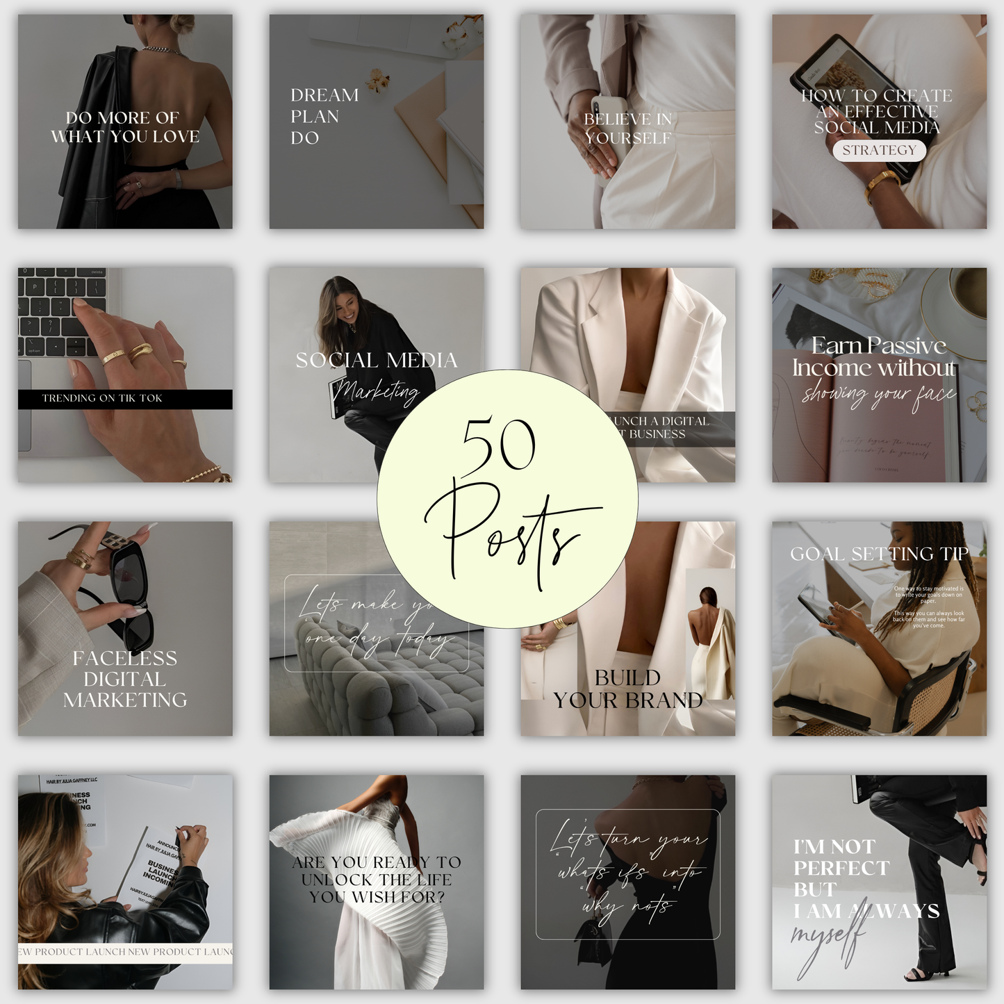 Instagram Template | Aesthetic Minimalist Faceless Digital Marketing Canva Templates Neutrals Real Estate Boss Babe Instagram Post Bundle Perfectly Polished