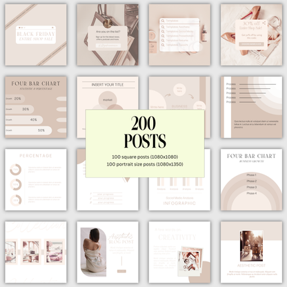 200 Content Creator Instagram Templates | Professional Editorial Social Media Kit for Modern Influencers | Editable Canva Post Bundle
