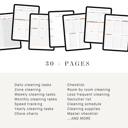 Ultimate Home Cleaning Schedule Planner, 30 Day Declutter Challenge, Deep Clean Master Checklist, Zone Cleaning Digital Tracker PDF