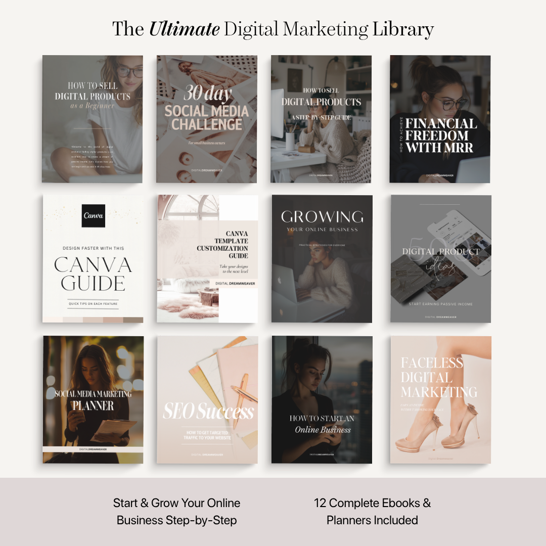 Empire Builder Ultimate Vault™ | Ultimate Faceless Digital Marketing Ebook Bundle PLR MRR, 30 Day Social Media Challenge Canva Guide, Sell Online Products Beginner Course