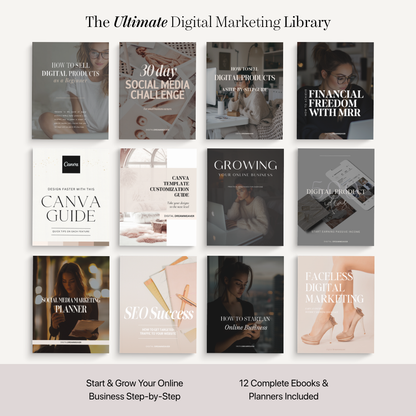 Empire Builder Ultimate Vault™ | Ultimate Faceless Digital Marketing Ebook Bundle PLR MRR, 30 Day Social Media Challenge Canva Guide, Sell Online Products Beginner Course