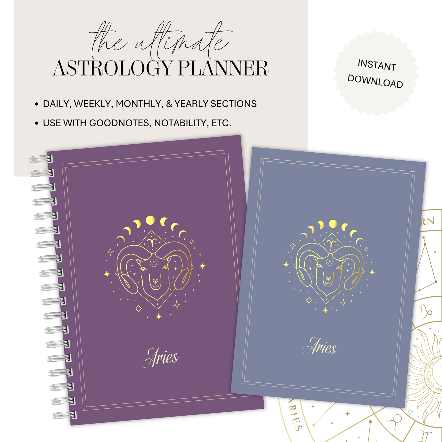 Undated Celestial Zodiac Themed Planner for Astrology Lovers | Aries • Taurus • Gemini • Cancer • Leo • Virgo • Libra • Scorpio • Sagittarius • Capricorn • Aquarius • Pisces