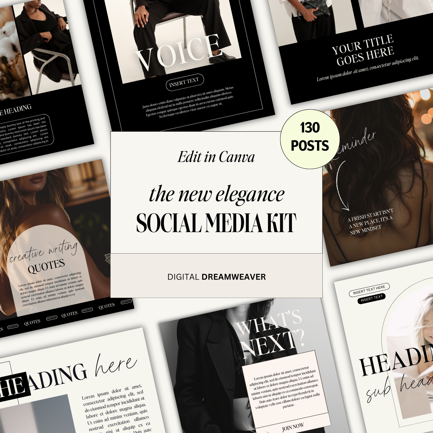 The New Elegance Clean Editorial Aesthetic Social Media Kit, Stories & Posts