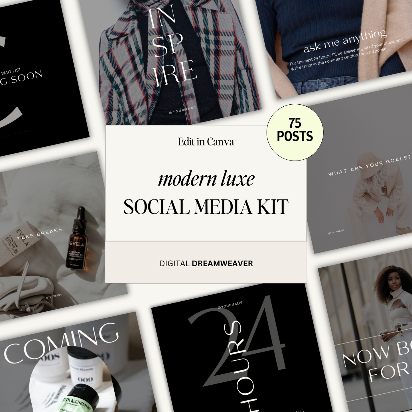 Modern Luxe Mininimalist, Editorial Aesthetic, Engagement Boosting IG Social Media Instagram Posts Template