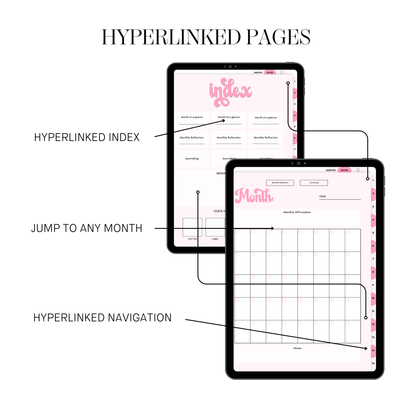 Retro Undated 90 Day Journal Layout, Cute Digital Planner Hyperlinked Index, Weekly Mindful Reflection Notebook, Toadstool Aesthetic iPad PDF