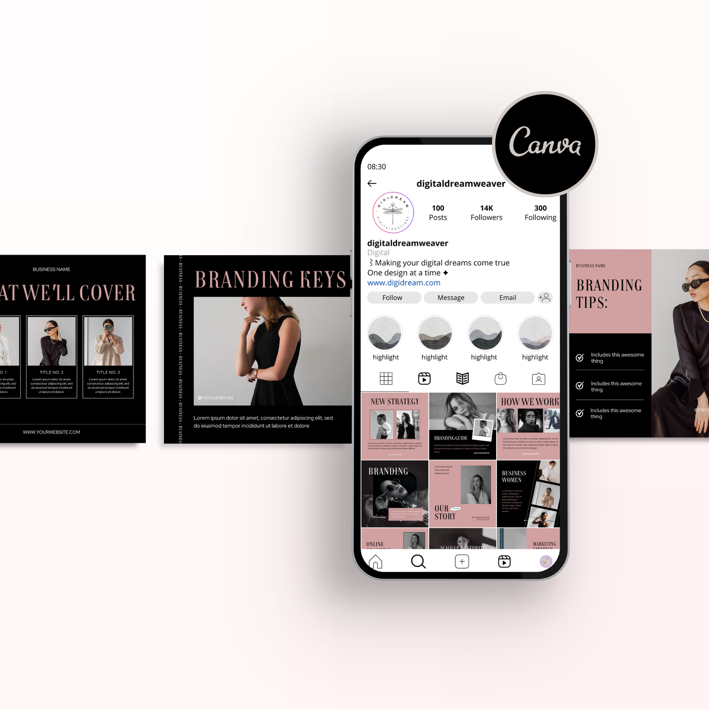 Sassy Pink Social Media Kit, IG Instagram Posts & Stories, Social Media Template