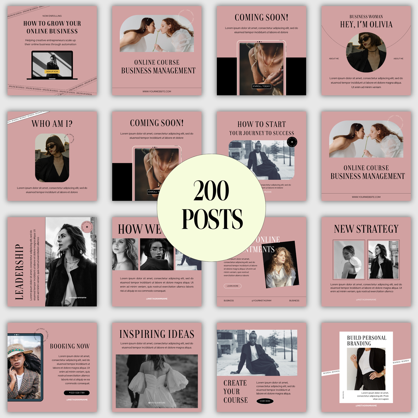 Sassy Pink Social Media Kit, IG Instagram Posts & Stories, Social Media Template