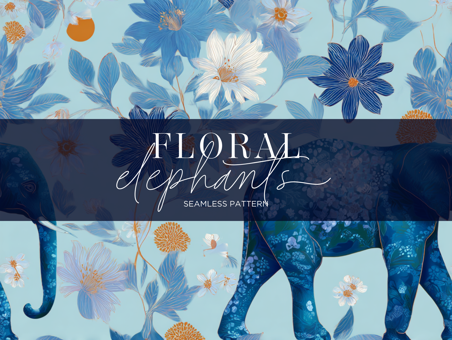 Floral Elephants Seamless Pattern Print N. 0049