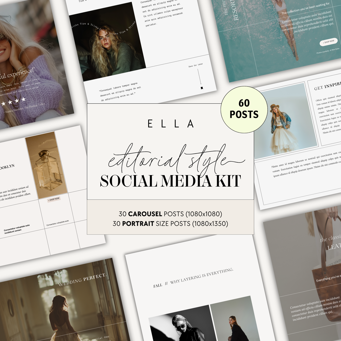 Ella Editorial Minimalist Social Media Kit | Instagram Templates for Coaches, Creatives, Small Businesses + Content Creators