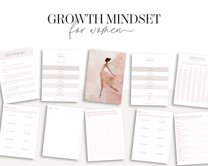 Collection of 'Growth Mindset for Women' printables on a white background