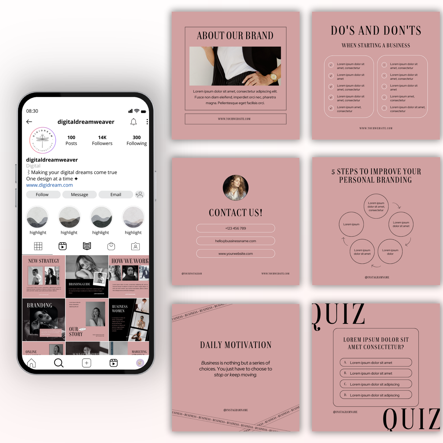 Sassy Pink Social Media Kit, IG Instagram Posts & Stories, Social Media Template