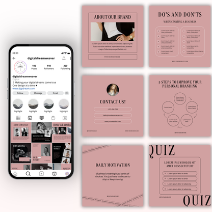 Sassy Pink Social Media Kit, IG Instagram Posts & Stories, Social Media Template