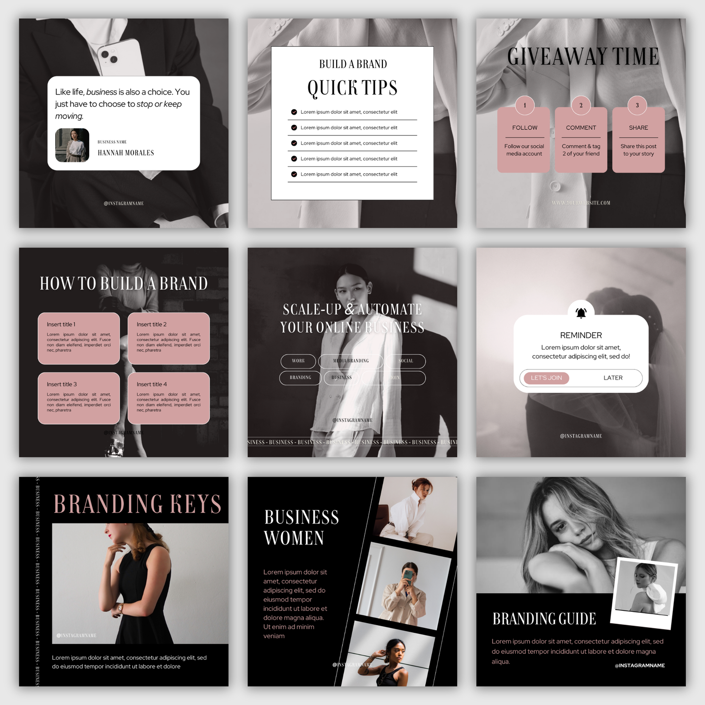 Sassy Pink Social Media Kit, IG Instagram Posts & Stories, Social Media Template