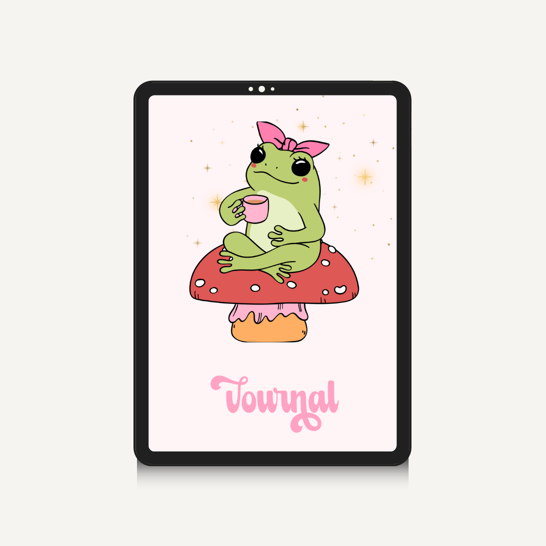 Retro Undated 90 Day Journal Layout, Cute Digital Planner Hyperlinked Index, Weekly Mindful Reflection Notebook, Toadstool Aesthetic iPad PDF