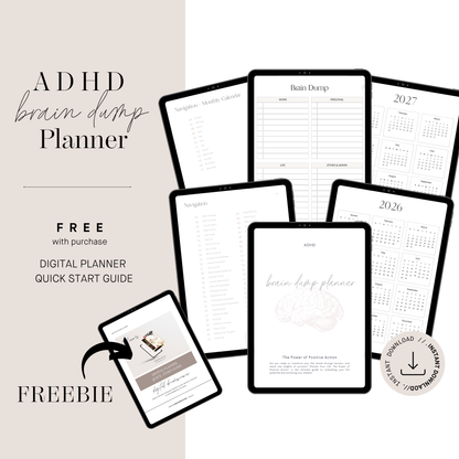 ADHD Brain Dump Planner Digital Journal, Daily Task Tracker, Neurodivergent Mental Health Worksheets & Focus Life Organizer Canva Template