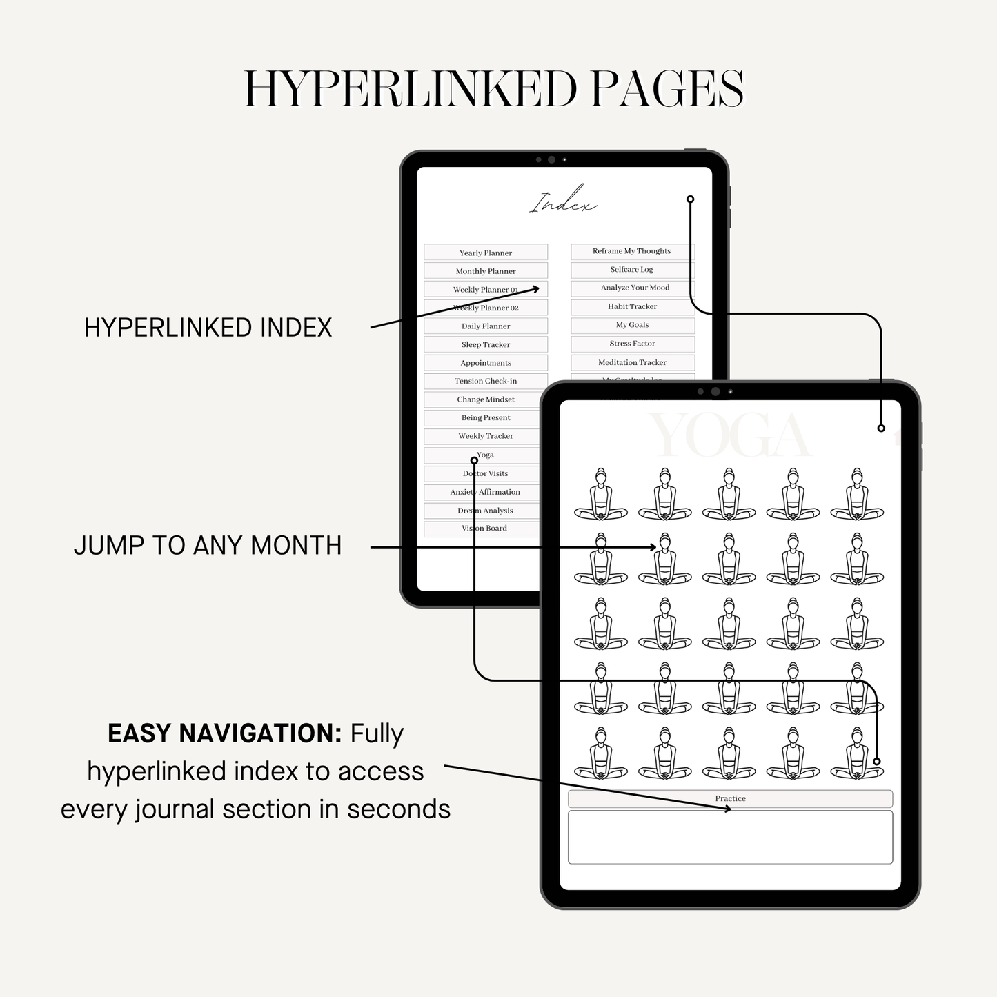 Digital Anxiety Journal Mental Health Workbook Guided Daily Reflection Tracker Hyperlinked PDF Self Care Wellness Mood Goal Setting Tool