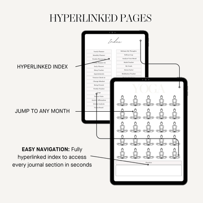 Digital Anxiety Journal Mental Health Workbook Guided Daily Reflection Tracker Hyperlinked PDF Self Care Wellness Mood Goal Setting Tool