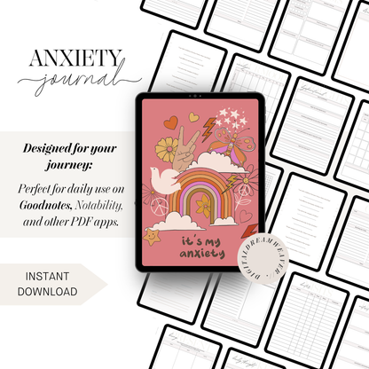 Digital Anxiety Journal Mental Health Workbook Guided Daily Reflection Tracker Hyperlinked PDF Self Care Wellness Mood Goal Setting Tool