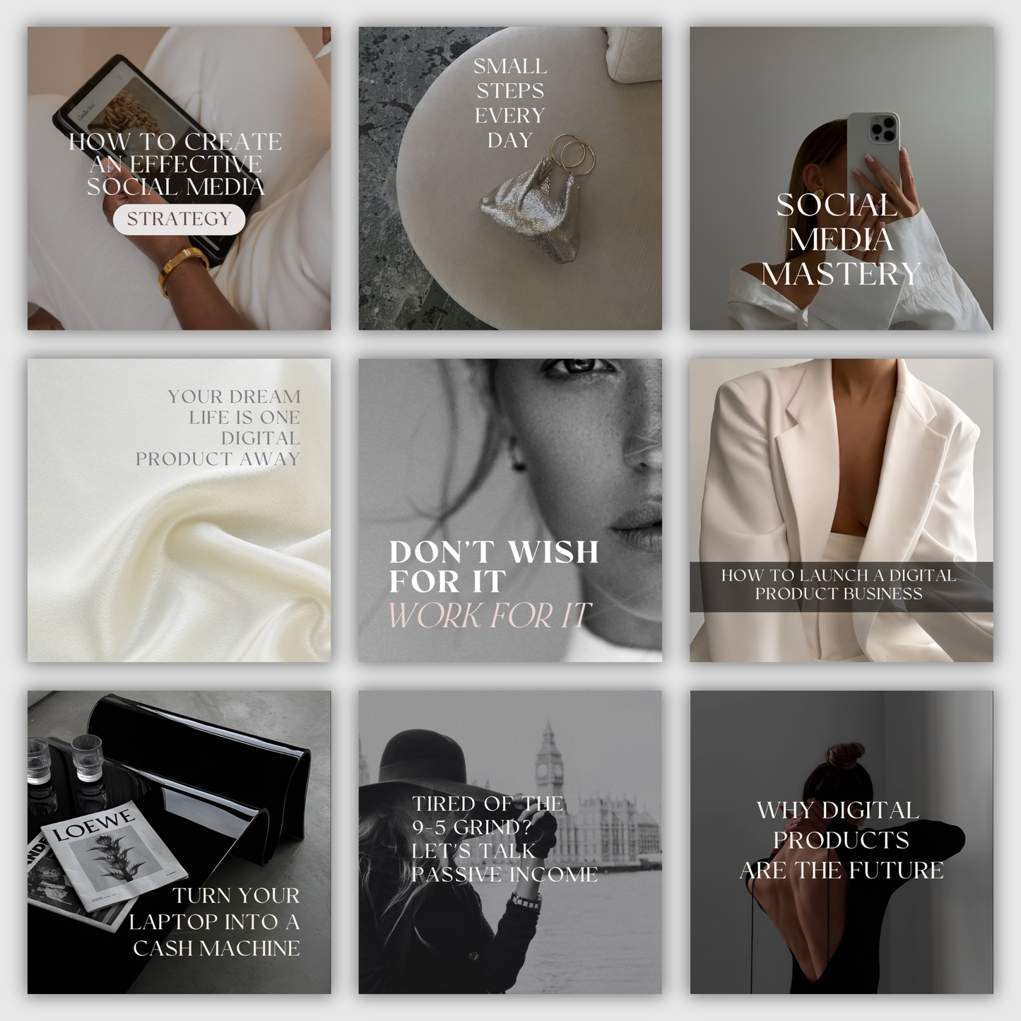 Instagram Template | Aesthetic Minimalist Faceless Digital Marketing Canva Templates Neutrals Real Estate Boss Babe Instagram Post Bundle Perfectly Polished