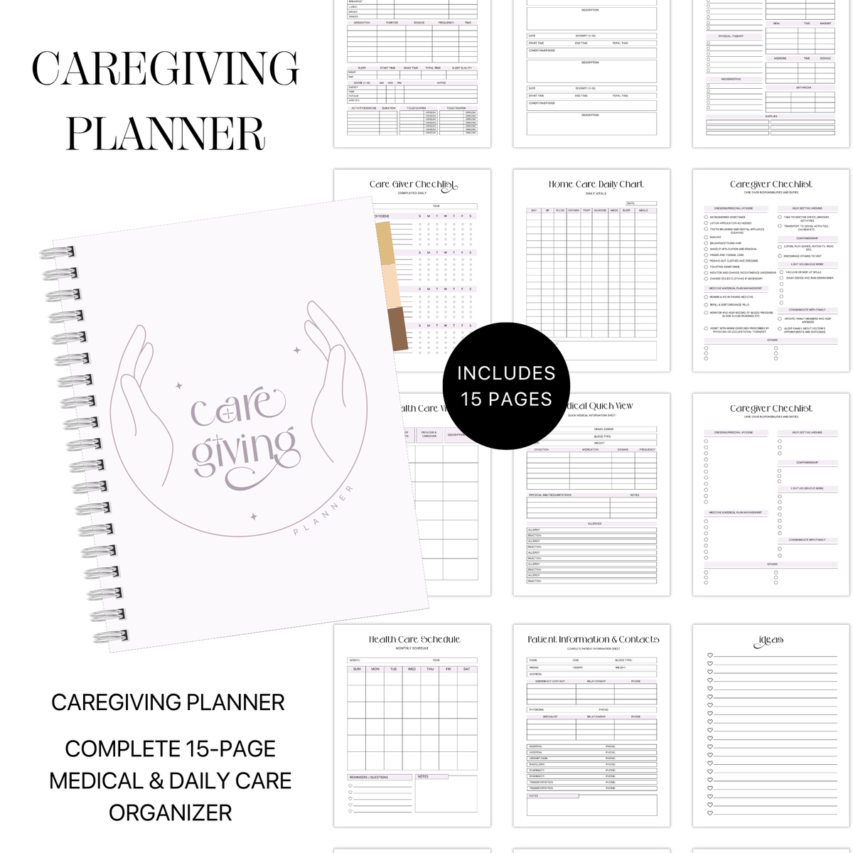 Caregiver Planner | Printable Daily Care Journal | Medical Schedule Log, Home Health Care Tracker, Nurse Patient Information Forms