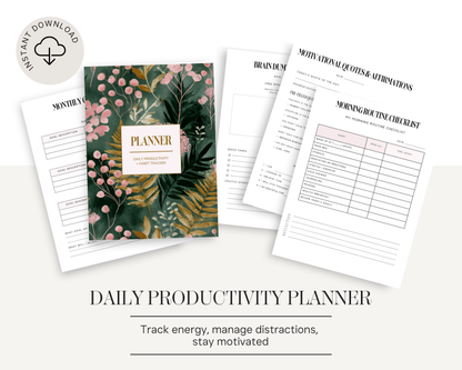 Daily productivity planner with floral design on a white background