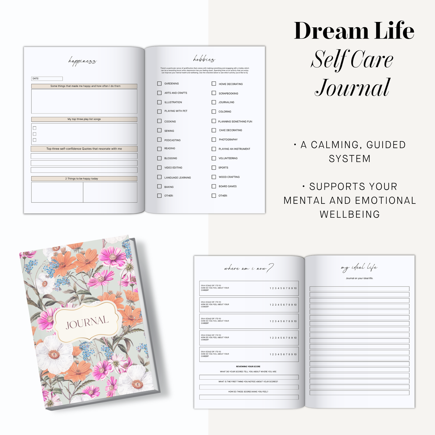 Dream Life Self Care Journal | Daily Wellness & Gratitude Planner | Mindfulness, Reflection & Positivity Workbook