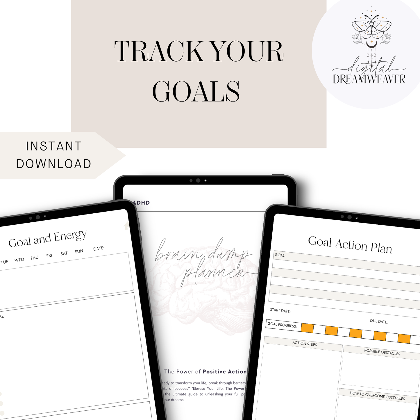 ADHD Brain Dump Planner Digital Journal, Daily Task Tracker, Neurodivergent Mental Health Worksheets & Focus Life Organizer Canva Template