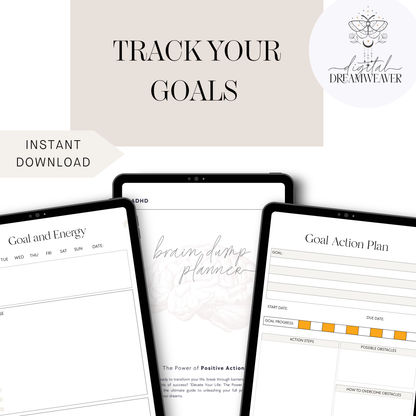 ADHD Brain Dump Planner Digital Journal, Daily Task Tracker, Neurodivergent Mental Health Worksheets & Focus Life Organizer Canva Template
