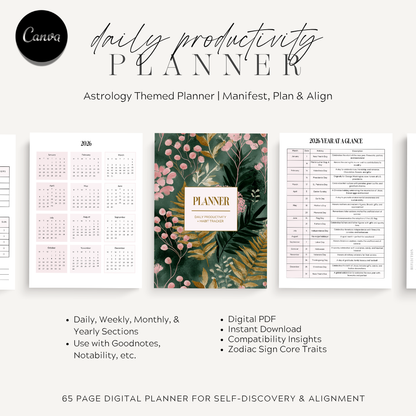 Digital productivity planner with flora and fawn theme on a white background