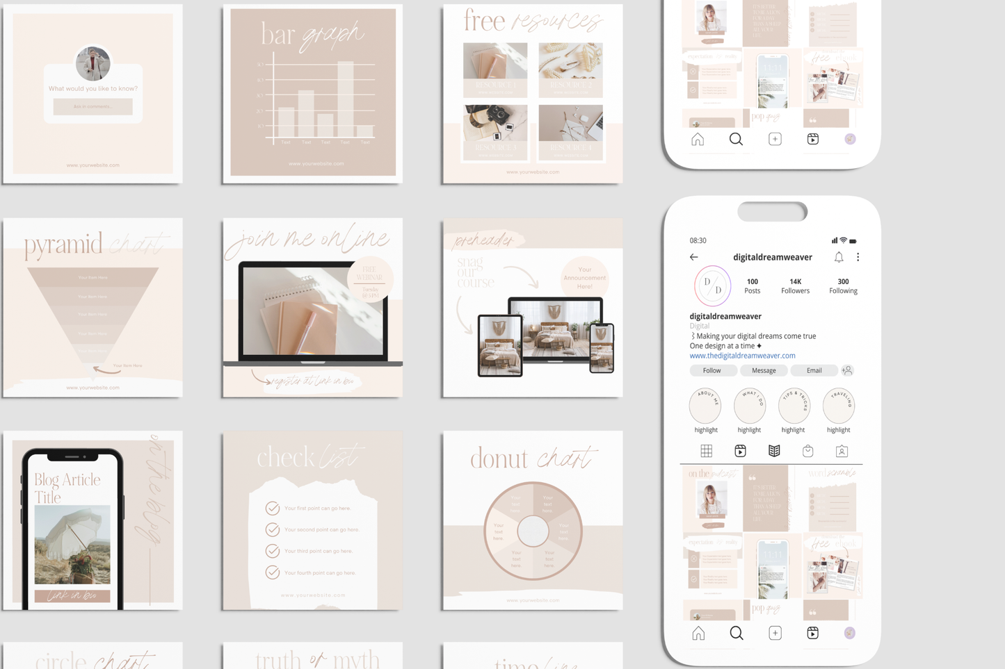 DELIA | Engagement Instagram Post Templates Canva Neutral Aesthetic Feed Posts for Coaches Creators Business Owners