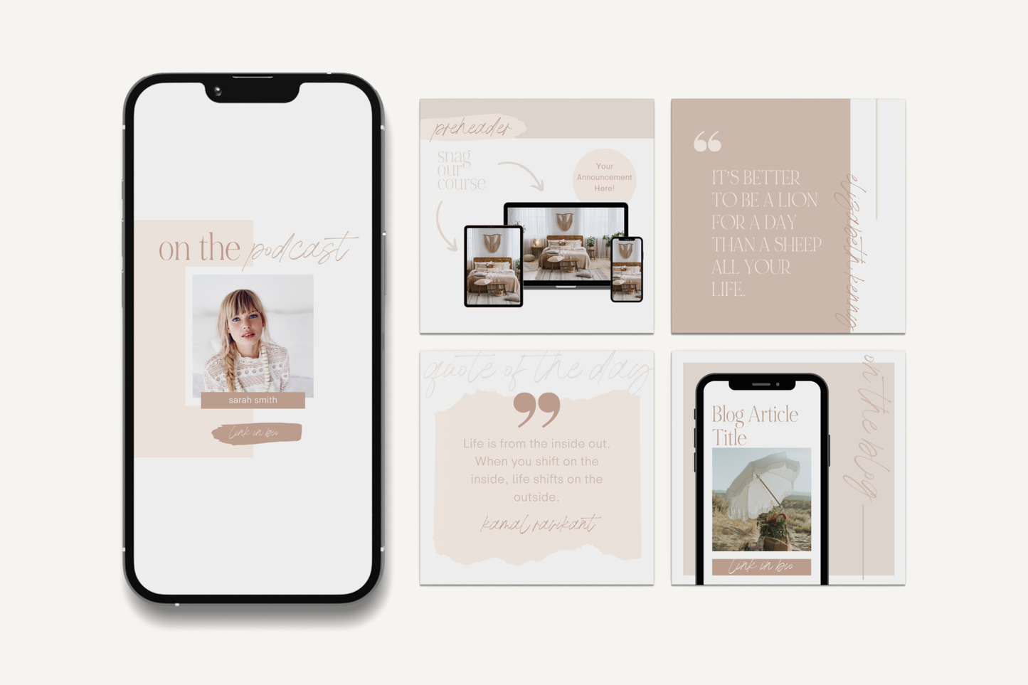 DELIA | Engagement Instagram Post Templates Canva Neutral Aesthetic Feed Posts for Coaches Creators Business Owners