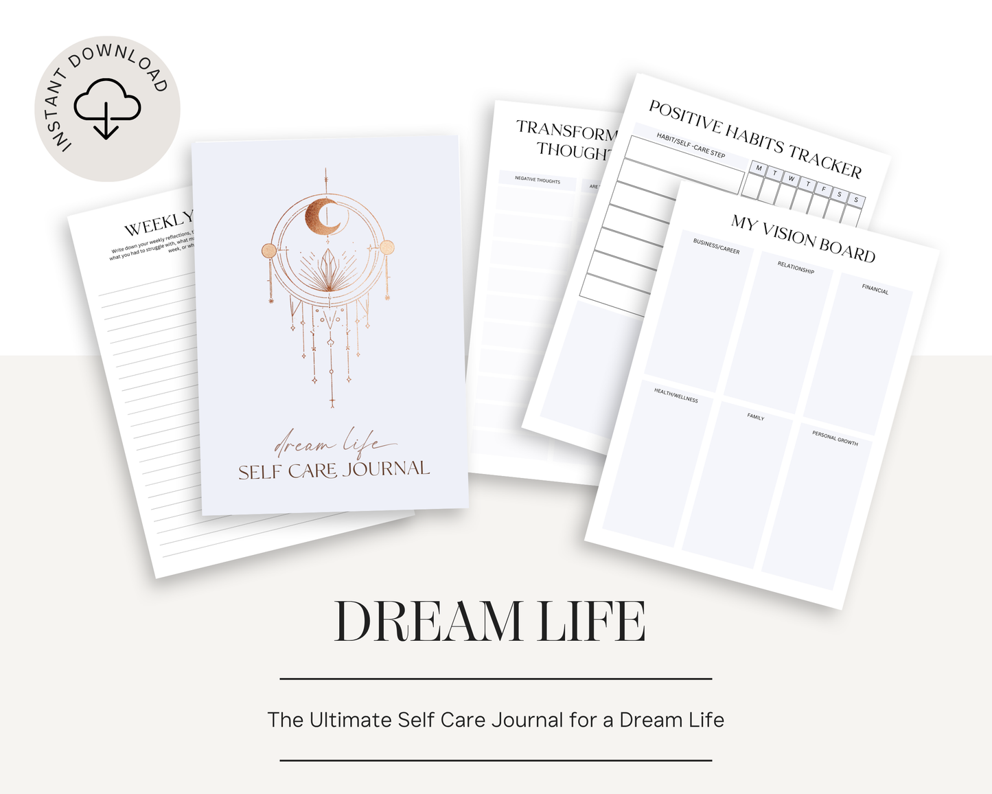 Dream Life Self Care Journal | Daily Wellness & Gratitude Planner | Mindfulness, Reflection & Positivity Workbook