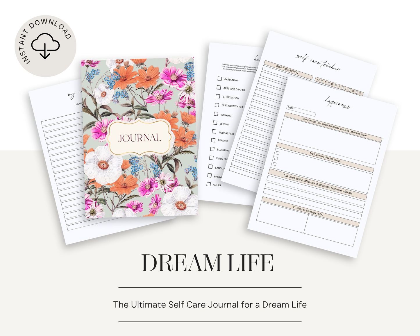 Dream Life Self Care Journal | Daily Wellness & Gratitude Planner | Mindfulness, Reflection & Positivity Workbook
