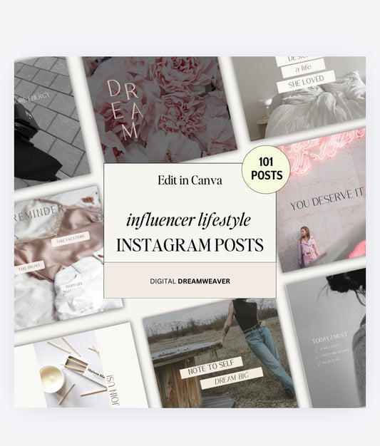 101 Influencer Lifestyle Instagram Templates | Aesthetic Content Creator Social Media Bundle | Professional Editorial Canva Post Pack