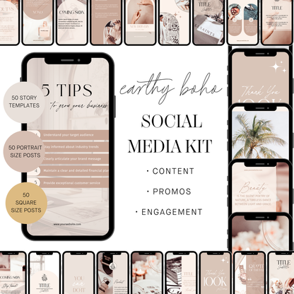 Earthy Boho Instagram Templates | 150 Feed Posts & Story Designs for Boutiques & Content Creators