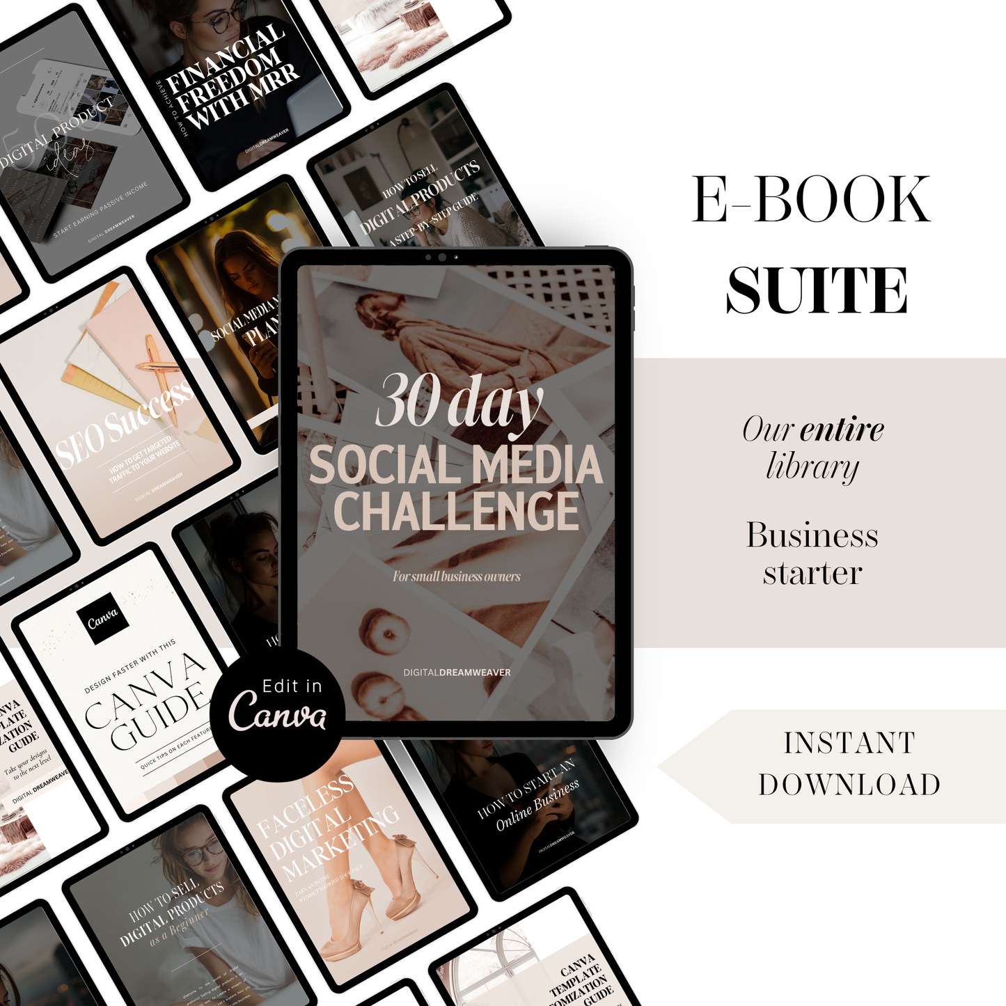 Empire Builder Ultimate Vault™ | Ultimate Faceless Digital Marketing Ebook Bundle PLR MRR, 30 Day Social Media Challenge Canva Guide, Sell Online Products Beginner Course