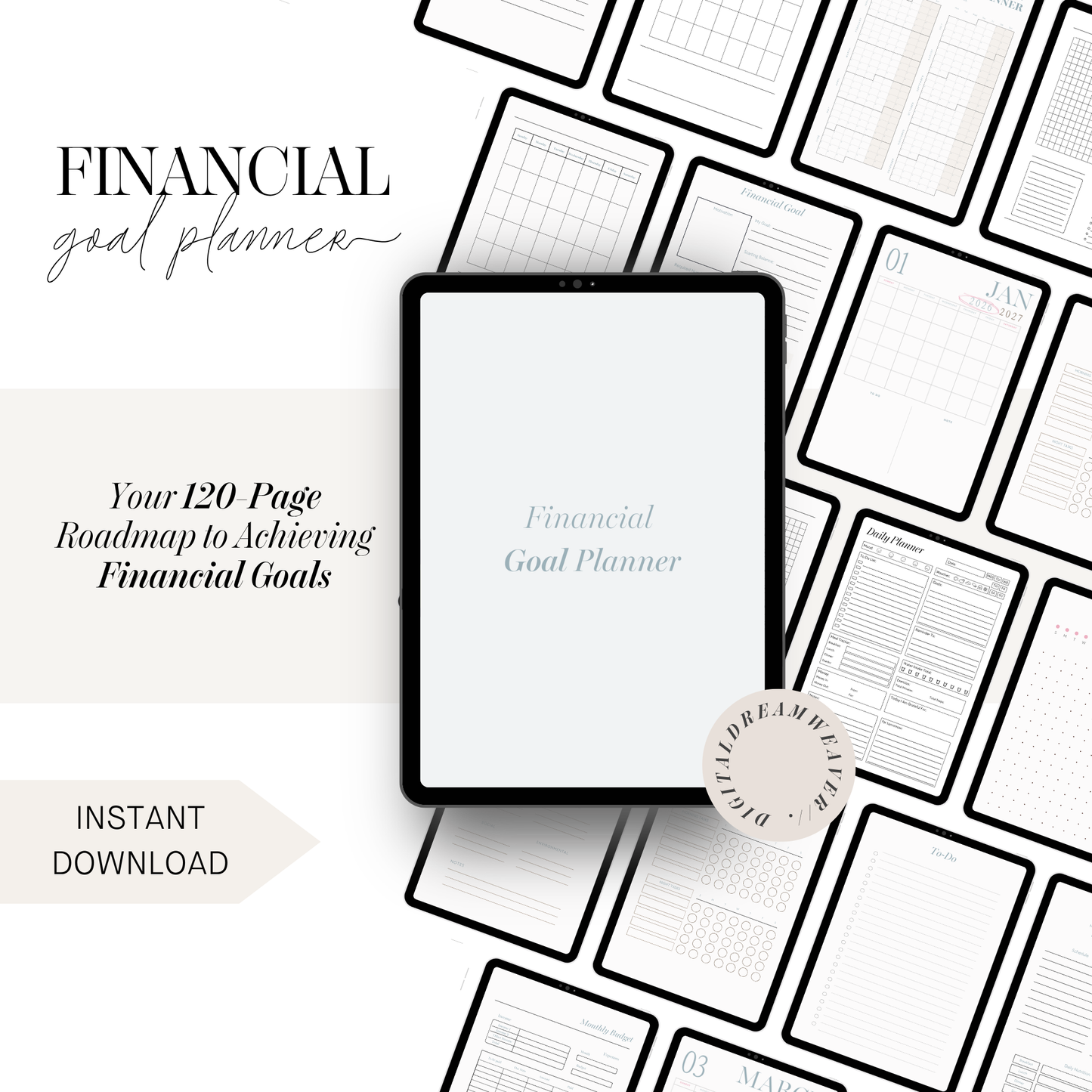 2026 2027 Financial Goal Planner and Monthly Budget Spreadsheet, Digital Wealth Tracker with Self Care Intentions, Minimalist Money Journal