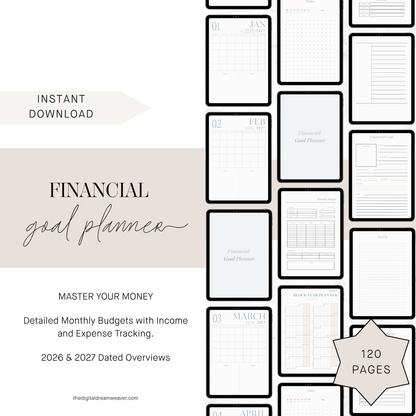 2026 2027 Financial Goal Planner and Monthly Budget Spreadsheet, Digital Wealth Tracker with Self Care Intentions, Minimalist Money Journal