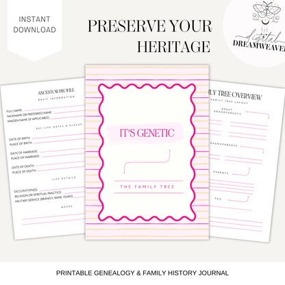 Genealogy Planner Printable, Family Tree Workbook, Ancestor Research Tracker, DNA Record Keeper, Storytelling Heirloom Book, Digital Download