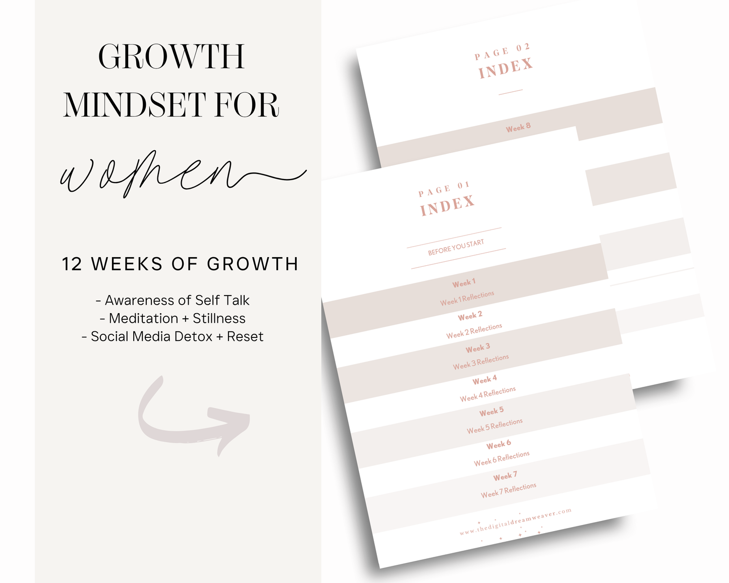 Growth Mindset for Women program with a schedule on a white background