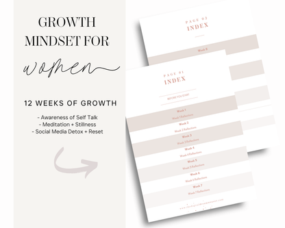 Growth Mindset for Women program with a schedule on a white background