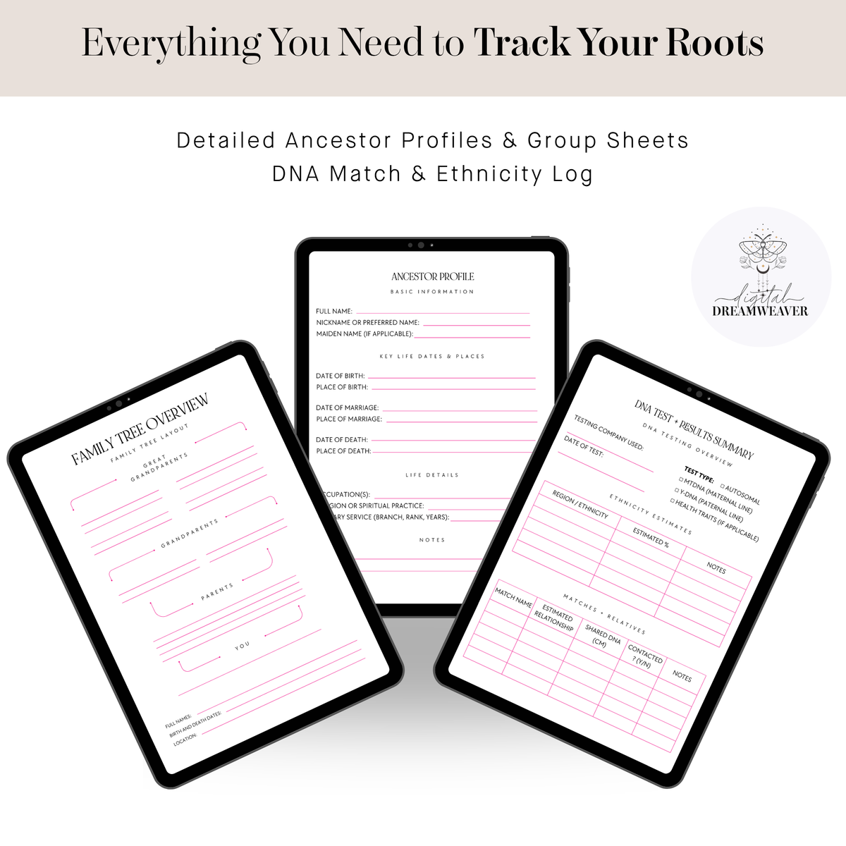 Genealogy Planner Printable, Family Tree Workbook, Ancestor Research Tracker, DNA Record Keeper, Storytelling Heirloom Book, Digital Download