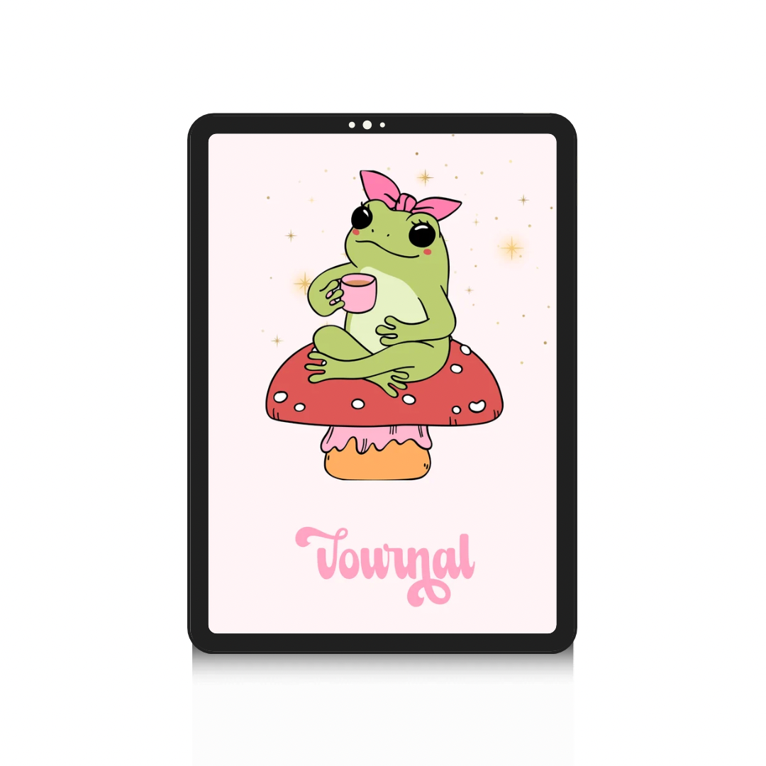 Retro Undated 90 Day Journal Layout, Cute Digital Planner Hyperlinked Index, Weekly Mindful Reflection Notebook, Toadstool Aesthetic iPad PDF
