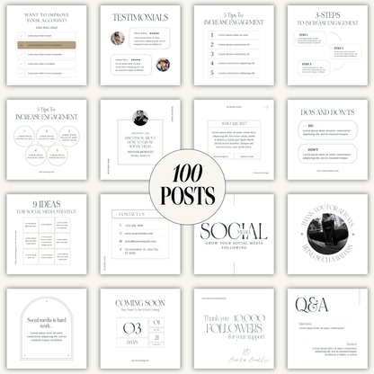 100 Lux & Light Clean, Editorial, White Aesthetic, Engagement Boosting IG Social Media Instagram Posts Template