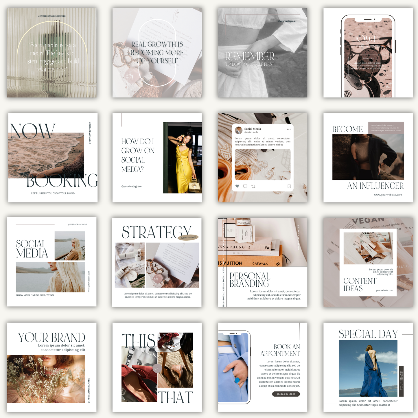 100 Lux & Light Clean, Editorial, White Aesthetic, Engagement Boosting IG Social Media Instagram Posts Template