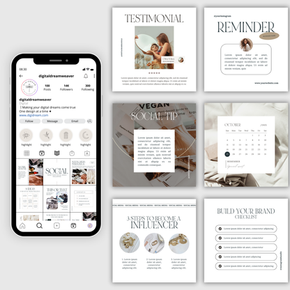 100 Lux & Light Clean, Editorial, White Aesthetic, Engagement Boosting IG Social Media Instagram Posts Template